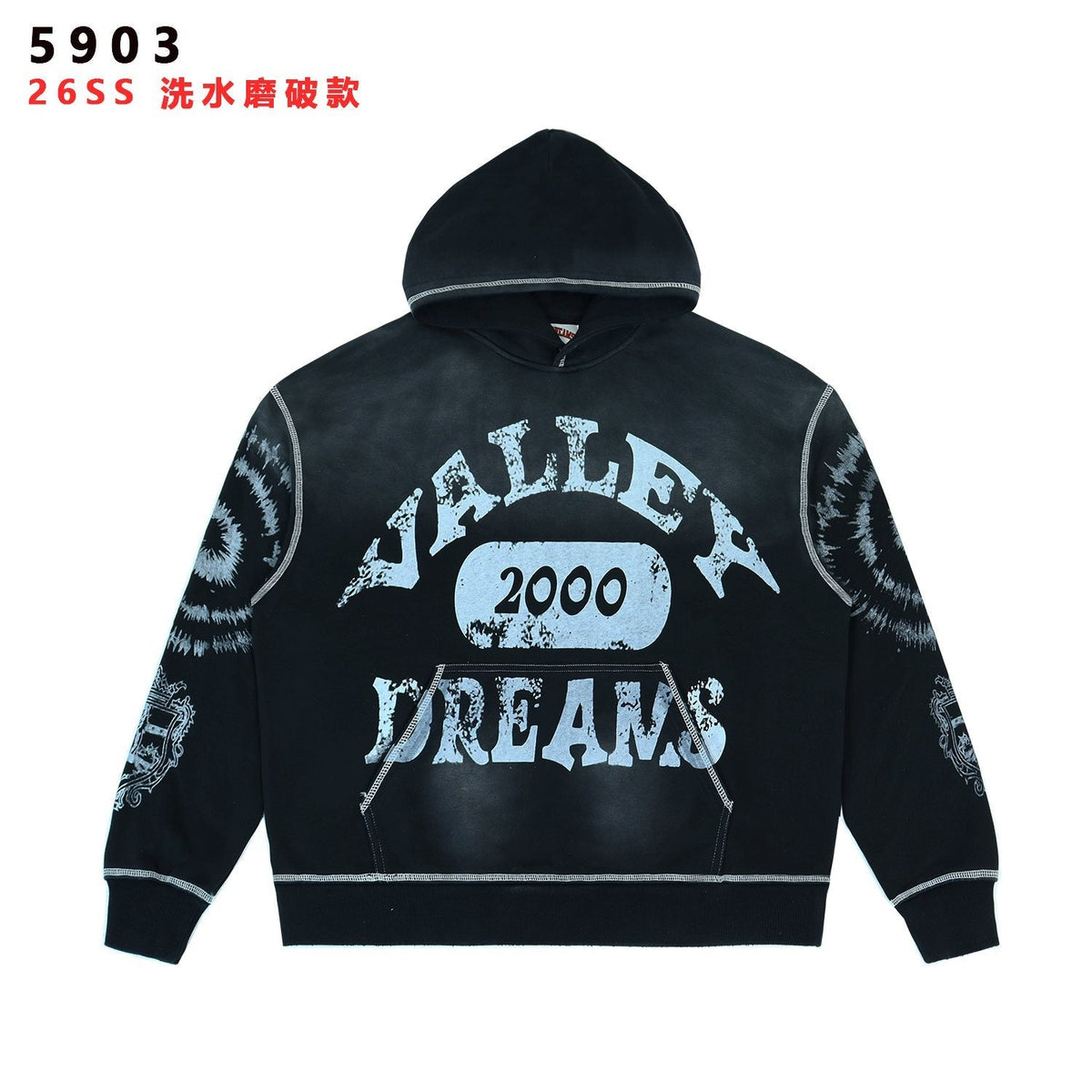 Valley Dreams 2000 Washed Black Graphic Hoodie