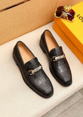 Louis Vuitton Black Embossed Loafers - Metal Bar Vamp Detail