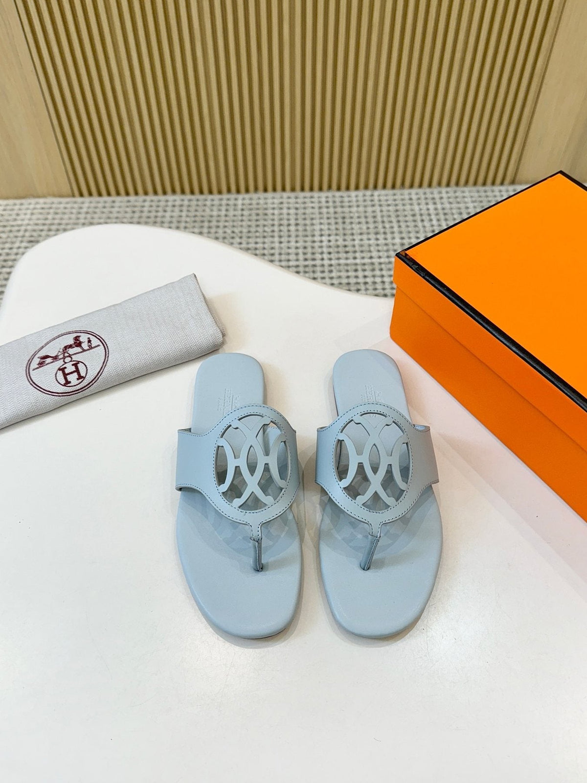 Hermès Brown Cutout Thong Sandals